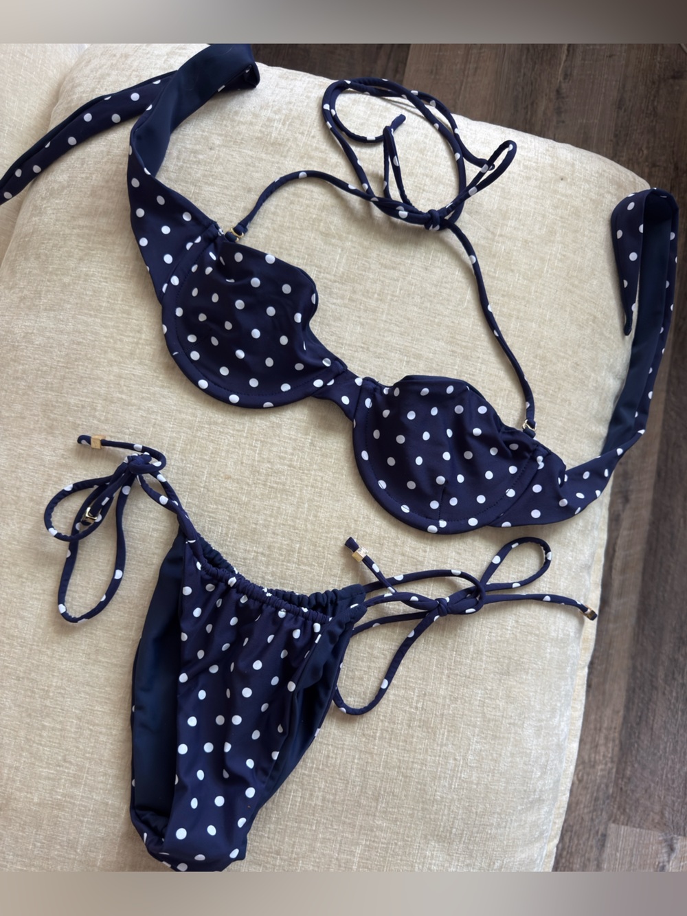 Navy Polka Dot Tie-Side Bikini Set